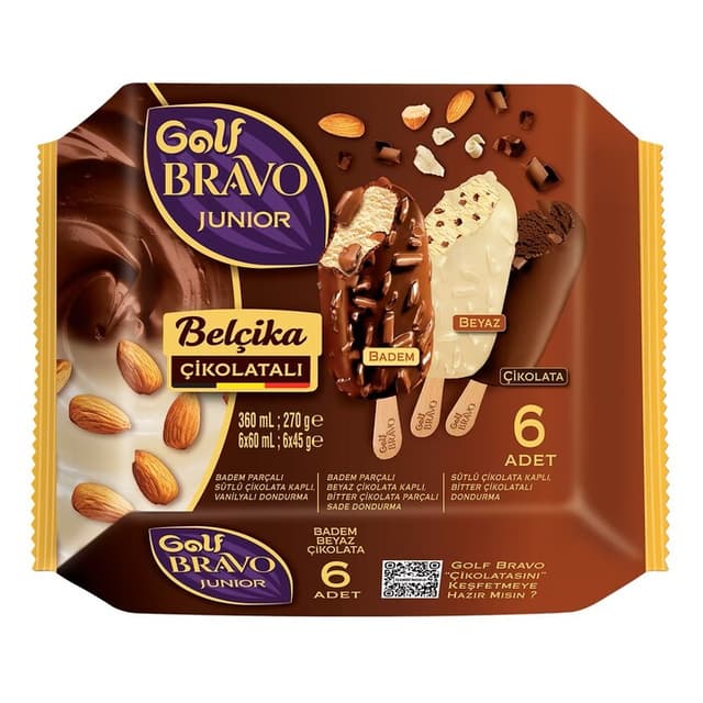 Bravo Junior Belçika Çikolatalı Badem Beyaz Çikolata 6'lı